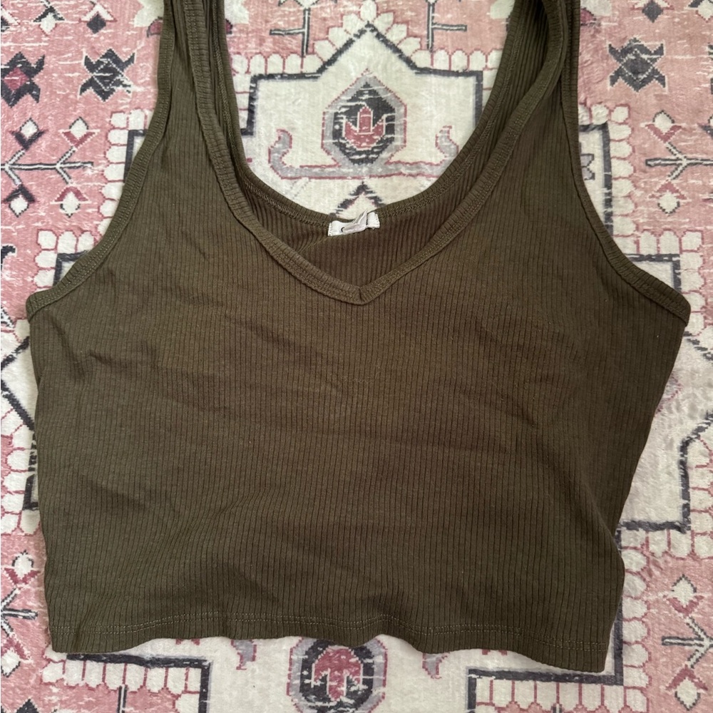 Garage Green Fitted Crop Tank Top